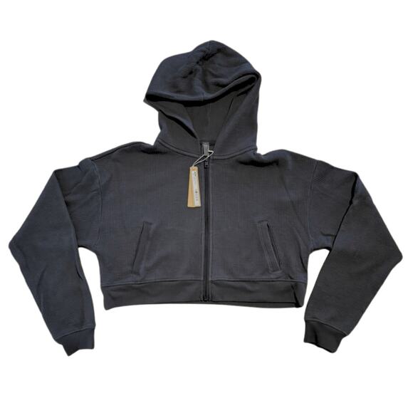 SKIMS Heavy Waffle Cropped Zip-Up Hoodie Ash NWT Size XS - Picture 1 of 4